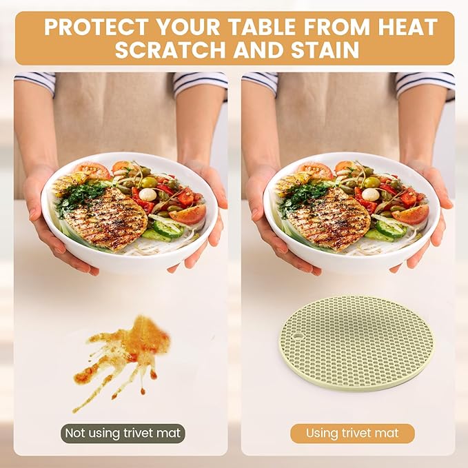 Silicone Trivet Mats 4 Heat Resistant Pot Holders Multipurpose Non-Slip Hot Pads for Kitchen Potholders, Drying mat, Jar Opener, Spoon Holder, Coaster(Nordic Rice)