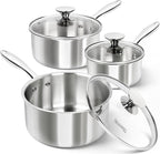 MICHELANGELO Triply Stainless Steel Saucepan Set with Lids 6pcs, Stainless Steel Pot Set, Kitchen Pot Set Induction Compatible, 1QT & 2QT & 3QT