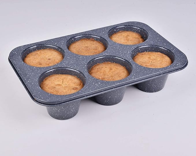 Monfish Jumbo Deep Muffin Pan 6 Cup Carbon Steel Gray Stone non Stick Coating Muffin Tin 3.5diax3inch cup