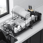 Kitsure Large Dish Drying Rack - Extendable Dish Rack, Multifunctional Dish Rack for Kitchen Counter, Anti-Rust Dish Drainers with Cutlery & Cup Holders 19.2"-26.7" L x 12.9" W x 13.6" H, Black