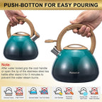 MARSKITOP Whistling Tea Kettle for Stove Top 2.6 Quart, Food Grade Stainless Steel Teapot for Stovetop with Cool Touch Ergonomic Handle, Tea Pot for Stove Induction Cooktop, Green