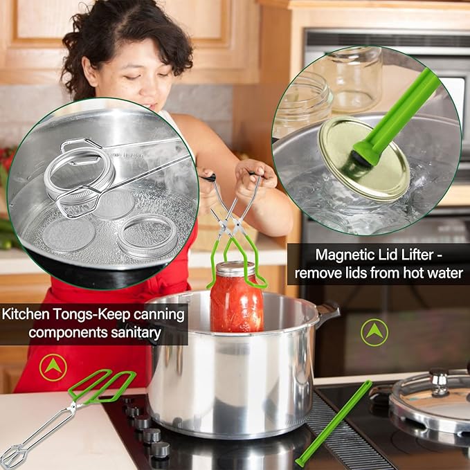 Cooking Utensils Canning Supplies Starter Kit - Beginner's Set with Canning Tools, Tongs, Jar Lifter, Funnel, Labels, Stainless Steel Water Bath Canning Pot Accessories, Pressure Canning Essentials