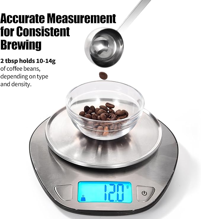 18/8 Stainless Steel Coffee Scoops, Doosu Food-Grade Metal Measuring Spoon with 4.3in Long Handle, Tablespoon Scooper for Coffee Beans, Ground Coffee, Protein Powders, Tea, Sugar (1 & 2 Tbsp)