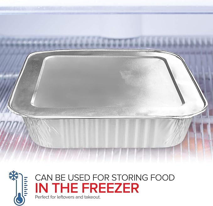 Stock Your Home 8” Square Foil Pans with Lids (50 Pack) - Foil Cake Pans with Covers - Aluminum Baking Pans - Disposable Cake Pans - 8 Inch Square Pans - Disposable & Recyclable Pans with Lids