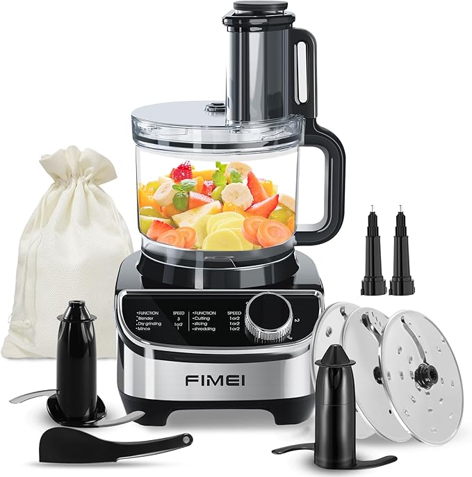 FIMEI 12-Cup Food Processor and Vegetable Chopper, 600W Electric Food Chopper for Slicing, Shredding, Chopping, Pureeing, Dough, Baby Food Maker, Large Feed Chute, Dishwasher Safe Bowl