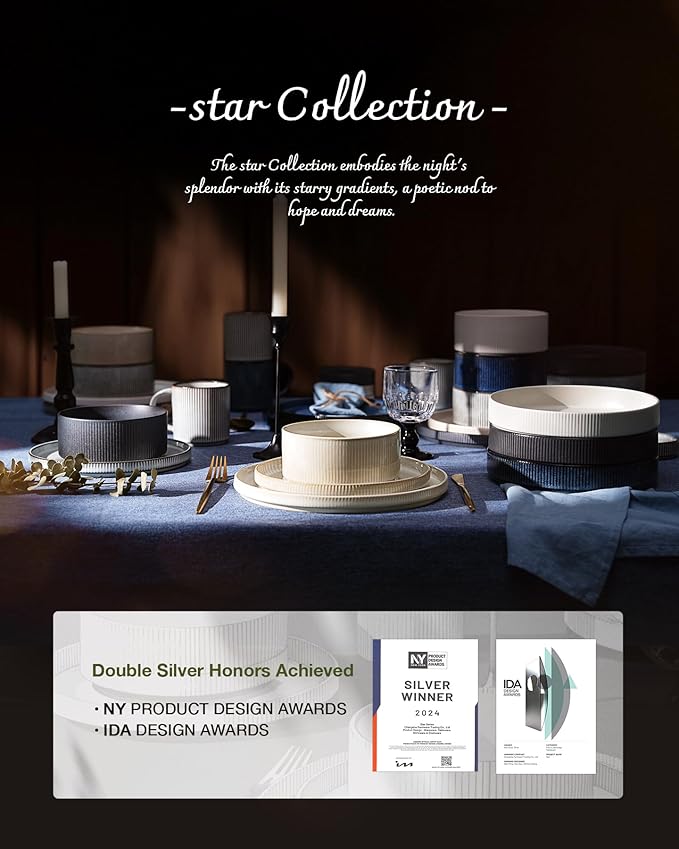 Famiware Star 12-Piece Stoneware Dinnerware Sets, Service for 4 - Handcrafted Reactive Glaze Plates and Bowls, Modern Rustic Dishes, Chip/Scratch Resistant, Microwave/Dishwasher Safe, Matte Sage Green