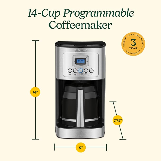 Cuisinart 14-Cup Coffee Maker, Programmable PerfecTemp Glass Carafe Coffee Machine with 1-4 Cup Setting, Brew Strength Control and Pause, Stainless Steel, DCC-3200NAS