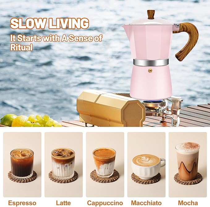 6 Cup Aluminum Espresso Stovetop Moka Pot Express Coffee Maker Percolator Italian Classic Mocha Coffee Machine for Italian and Cuban Cafe Brewing for Home & Camping 300ml 10oz