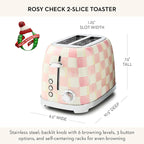 MACKENZIE-CHILDS 2-Slice Toaster, Decorative Toaster for Kitchen, Pink-and-White Rosy Check