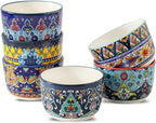 Glowworm 8 Oz Ramekins Set of 6, Ceramic Creme Brulee Ramekins, Colorful Souffle Dishes for Snacks, Ice Cream, Pudding Custard Cups for Baking, Oven & Dishwasher Safe, Bohemian