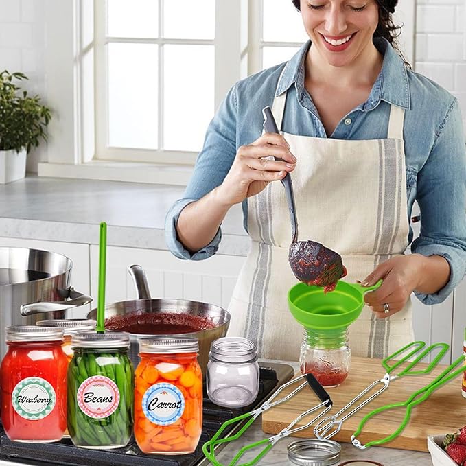 Cooking Utensils Canning Supplies Starter Kit - Beginner's Set with Canning Tools, Tongs, Jar Lifter, Funnel, Labels, Stainless Steel Water Bath Canning Pot Accessories, Pressure Canning Essentials