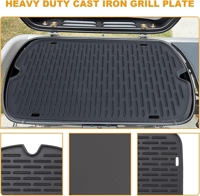 Cast Iron Grill Griddle for Weber 9010001 9011701 9013001 9020001 9030001 Traveler Portable Grill Accessories, Reversible Full Size Cooking Plate with Carry Bag