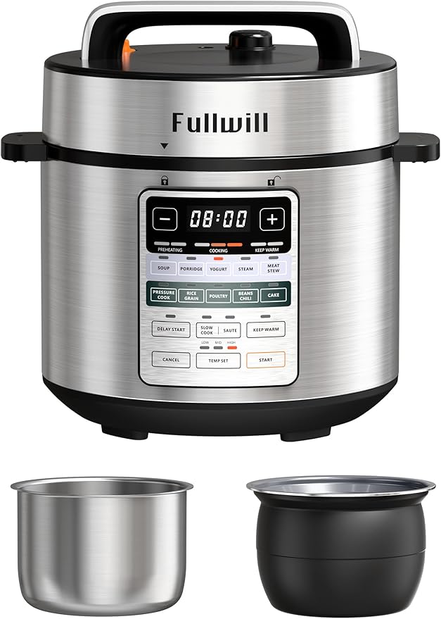 Fullwill Dual-Pot Electric Pressure Cooker,12-in-1 Multi Cooker with 6QT Stainless Steel & 5QT Ceramic Pot,Olla de Presion for Pressure,Rice,Meat Stew,Yogurt Maker