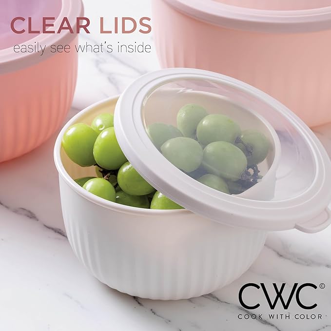COOK WITH COLOR Prep Bowls with Lids- Wide and Deep Nesting Plastic Small Mixing Bowl Set with Lids, 12 Piece Set - Deep Bowls, Pink