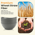 Homienly Wheat Straw Bowls, Large Salad Bowls Set of 6-60 OZ Serving Bowl for Kitchen, Camping, Party - Unbreakablke Microwave and Dishwasher Safe Big Cereal Bowl, Large Soup Bowl - Grey