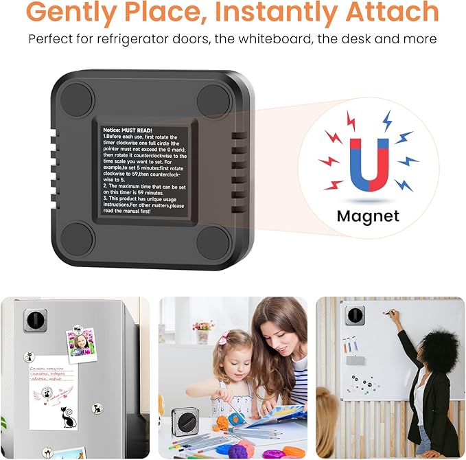 Mechanical Kitchen Timer with Magnet: Wind Up Cooking Timer Clock with Loud Alarm, Kitchen Timers for Cooking, No Battery Manual Food Timer for Baking, BBQ, Seniors & Daily Reminders