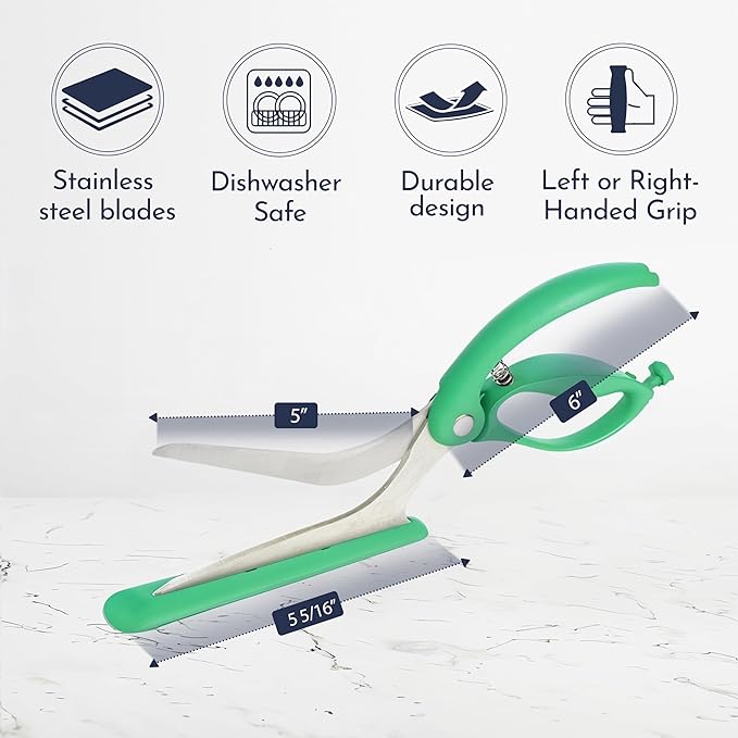 Loftern Green Pizza Scissors - Non-Stick Pizza Scissors with Firm Grip Base - Food Grade Stainless Steel Pizza Cutter - 5-in-1 Food Slicer & Pizza Server - Durable, Safe & Mess Free