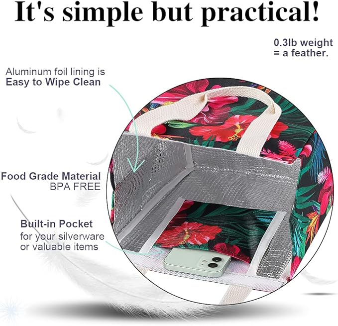 iknoe Lunch Bag Insulated Lunch Bags for Women & Men, 9L Reusable Lunch Tote, Portable Adult Thermal Large Lunch Cooler for Work Picnic Beach (Botanic)