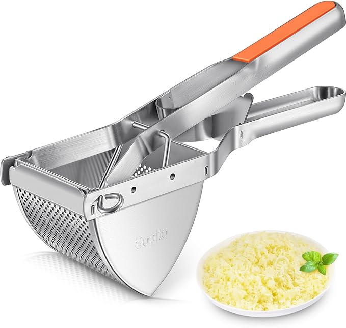 Potato Ricer, Sopito Stainless Steel Potato Masher for Commercial and Home Use, Orange