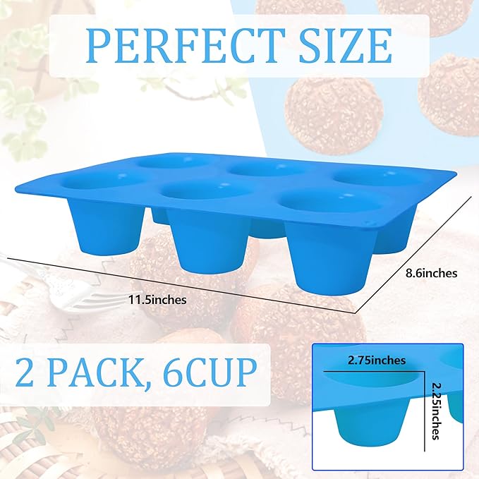 Sidosir 2Pcs Popover Pan for Baking - Professional Extra Deep Silicone Popover Molds, Non-Stick, Easy to Clean, Grade Materials