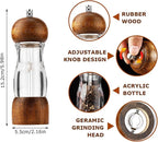 Salt and Pepper Grinder Set Wooden Pepper Mill, 2pcs 6 Inch Archaizing Manual Pepper Grinder Adjustable Coarseness Salt and Pepper Shakers with Transparent Acrylic