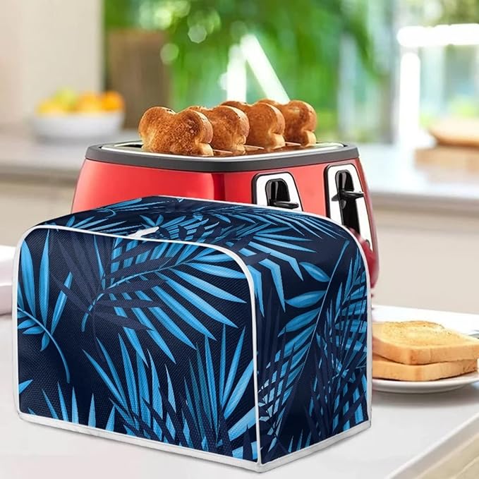 JEOCODY Toaster Oven Covers - Large 2 Slice Blue Dust-proof Quilted Bread Maker Cover with Fingerprint Protection