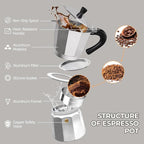 Aluminum 9 Cup 450ml Moka Pot Express Coffee Maker Stovetop Espresso Percolator Coffeemaker Italian Classic Style Brewing Greca Cafe Mocha Machine for Cafeteras Lover Camping Travel and Home Use 15oz