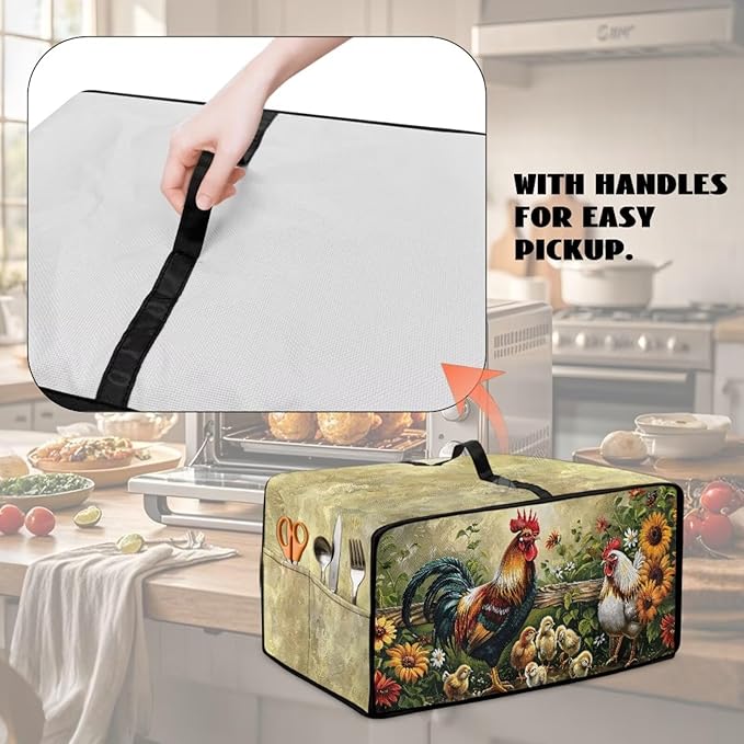 Rooster Sunflower Print Toaster Oven Dust-proof Cover Heat-Resistant Kitchen Small Appliance Air Fryer Covers Universal Washable Microwave Oven Covers (Medium-16.1 * 19.71 * 10 inches)