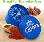 2.5" Manual 3-Piece Zinc Grinder with Large Bottom Chamber (Blue)