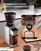 SHARDOR Professional Conical Burr Coffee Grinder, Coffee Bean Grinder with 48 Grind Settings for Espresso, Drip & French Press, Upgraded Anti-Static Technology, Precision Timer, Stainless Steel