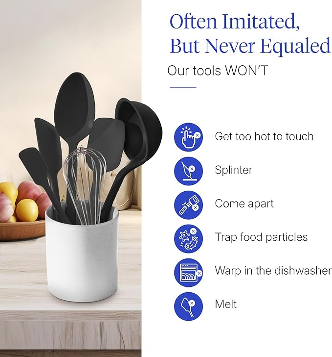 GIR: Get It Right 10-Piece Cooking Utensils Set - Black Silicone - Spatula Set, Silicone Spatulas & Kitchen Spoons - Heat-Resistant up to 425°F - Nonstick Cookware-Friendly - Dishwasher-Friendly