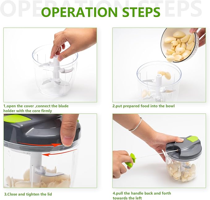 Manual Food Processors & Chopper with Cover and Handle, Manual Onion Chopper Slicer Cutter, Vegetable Chopper, Suitable for Garlic Carrots Onions Peppers Fruits Mincing.（900ML）