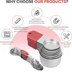 Magnetic Measuring Cups and Spoons Set-Heavy Duty 304 Stainless Steel，Double Measurement Markings，Set of 16 with Leveler for Measure Dry and Liquid Ingredients (Red)