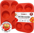 Walfos Silicone Muffin Pan - 6 Cup Non-Stick Silicone Cupcake Pan, Just PoP Out! Food Grade and BPA Free Baking Cups, Perfect for Egg Muffin, Cupcake, Dishwasher Safe (2 Pack Muffin Pan)