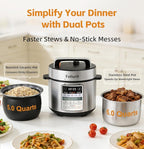 Fullwill Dual-Pot Electric Pressure Cooker,12-in-1 Multi Cooker with 6QT Stainless Steel & 5QT Ceramic Pot,Olla de Presion for Pressure,Rice,Meat Stew,Yogurt Maker