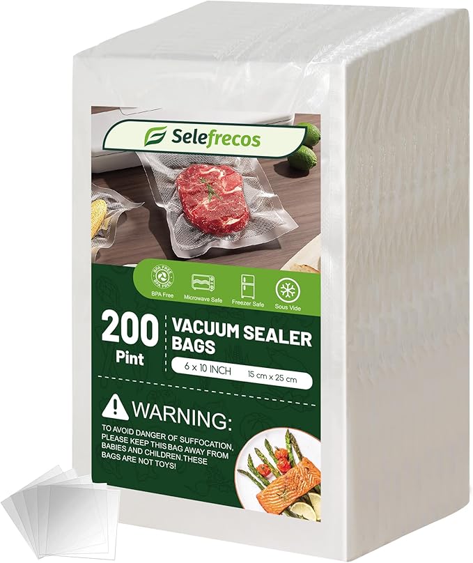 200 Pint Vacuum Sealer Bags, BPA Free 6 x 10 Inch Vacuum Seal Bags for Food Saver, Seal a Meal, Weston. Heavy Duty Commercial Grade Vacuum Food Storage Bags for Sous Vide Freezer Vac Storage Meal Prep