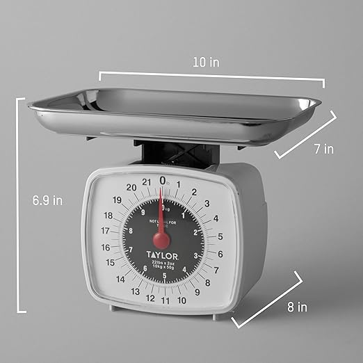 Taylor Analog Kitchen Scale Mechanical Food Scale, 22 lb Capacity, Multicolor