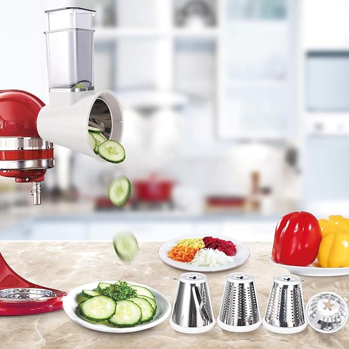 Slicer Shredder Attachment for Kitchenaid Stand Mixer, Salad Machine with Vegetable Slicer, Salad Maker, Food Slicers Cheese Grater Attachments for Kitchenaid Mixer Dishwasher Safe By Airpro,Blue