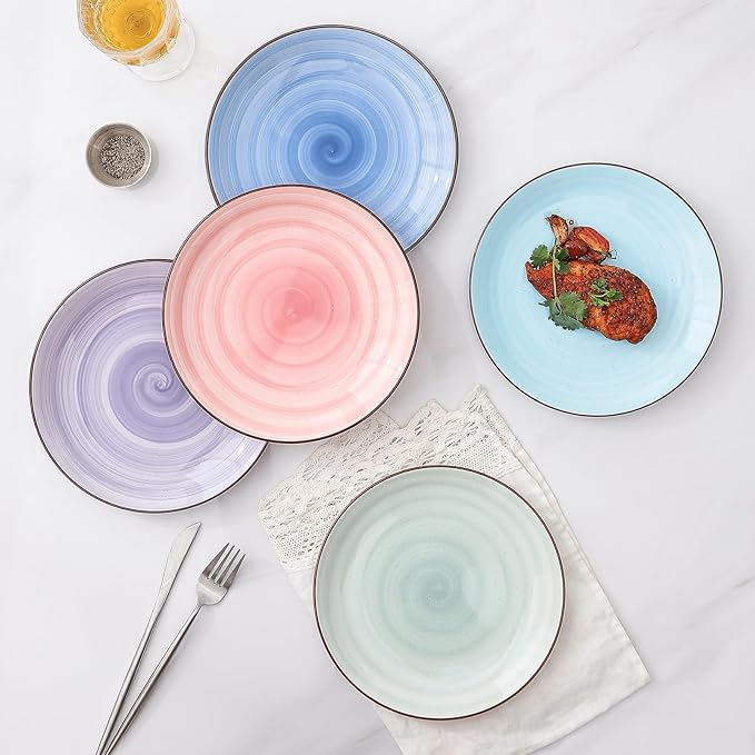 Selamica Ceramic Dinnerware Sets for 6, 18 Pieces Plates and Bowls Set, Scratch Resistant Dishes Set, Handpainted Swirl with Spot Dishwasher & Microwave Safe, Gradient Color