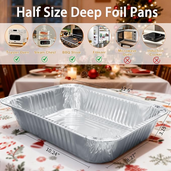 40 Pack Aluminum Foil Pans 9x13 - Disposable Half Size Deep Steam Table Tin Foil Pans for Oven Baking Cake, Roasting Turkey, Food Prepping, Storing, Freezing, Chafing