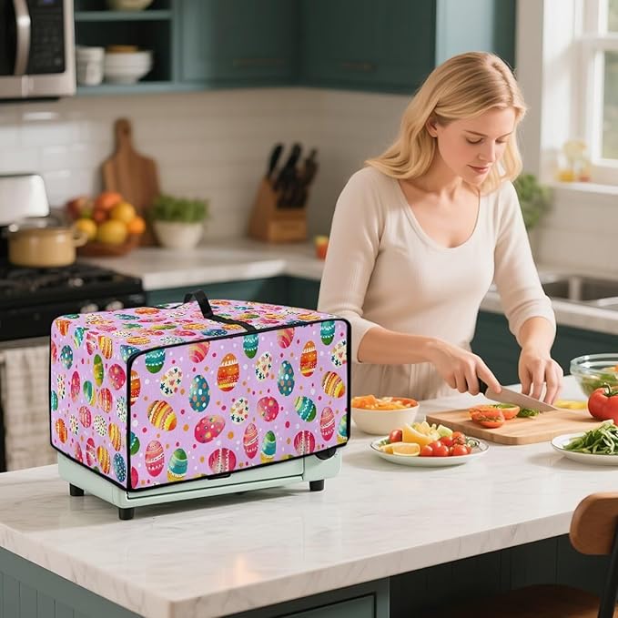 Easter Egg Polka Dot Print Toaster Oven Dust Cover for Easter Decor, Microwave Oven Cover, Stain-proof Case Fits Most Kitchen Small Appliances, (Medium-16.1*19.71*10 inches)