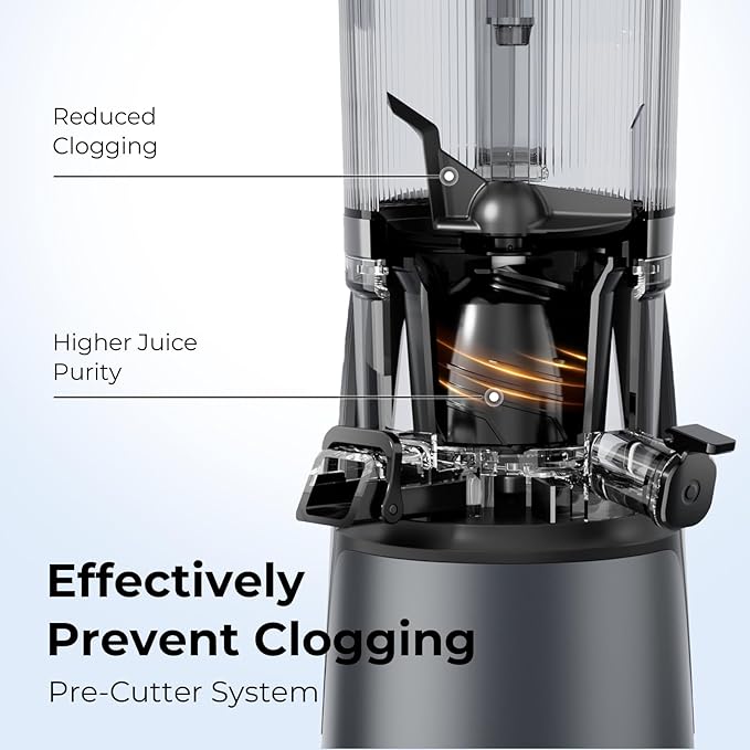 EanOruus Juicer Machines, 3-in-1 Cold Press Juicer with 6.5" Extra Large Chute, 100oz Large Capacity, AC Motor, Makes Juice, Nut Milk & Sorbet, Premium Gray