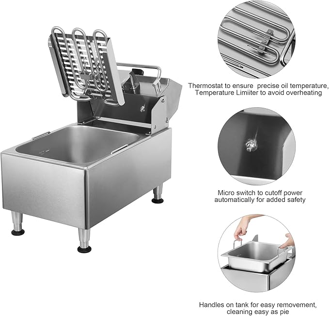 CROSSON ETL Listed 13Lbs Electric Deep Fryer Countertop with Easy-assembling Solid Basket,Removeable Oil Container for Restaurant Home Use-120V,1800W Commercial Deep Fryer