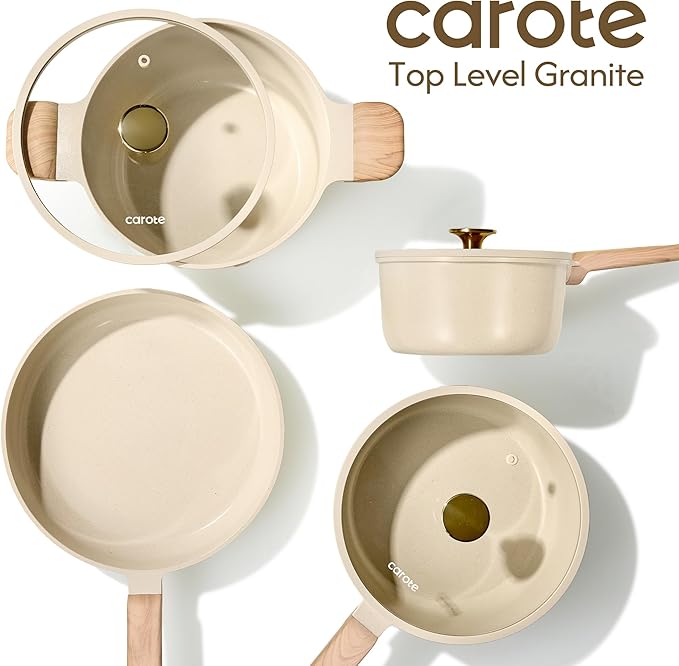CAROTE 22Pcs Pots and Pans Set Non stick, Ceramic Cookware Set, Non-toxic Kitchen Cooking Set, PFAS and PFOA Free