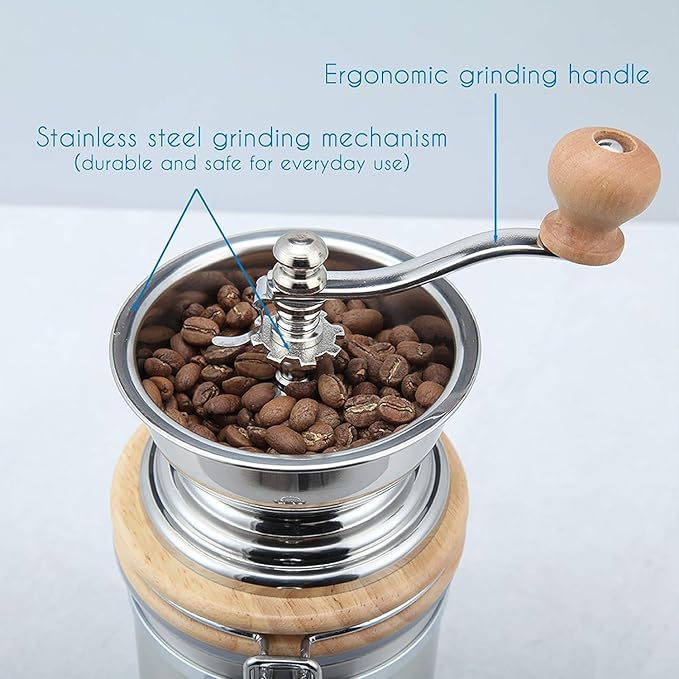 Easyworkz Manual Coffee Grinder - Adjustable Settings, Airtight Canister - Coffee Bean Mill Tool for Kitchen, Hand Crank Coffee Grinder