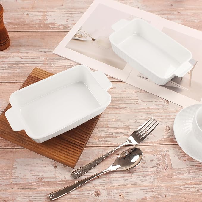 7" x 4.5" Rectangular Au Gratin Baking Dishes, Set of 2, Porcelain Baking pan Oven Safe, Roasting Lasagna Pans, for Casserole Dish, Pie Plate, Baking, scalloped, potatoes, shepherds pie