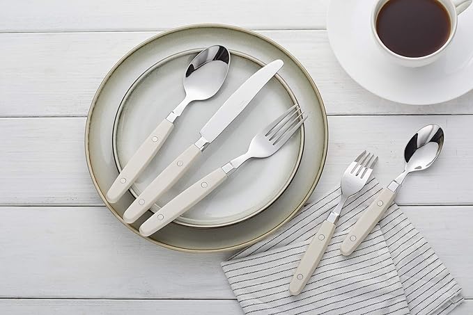 ANNOVA Silverware Set, Retro/Rivet Colorful Stainless Steel Tableware Kitchen Flatware Set Utensils, Includes Dinner Knives, Forks, Spoons, Salad Forks & Dessert Spoons (Cream, 20 Pieces)