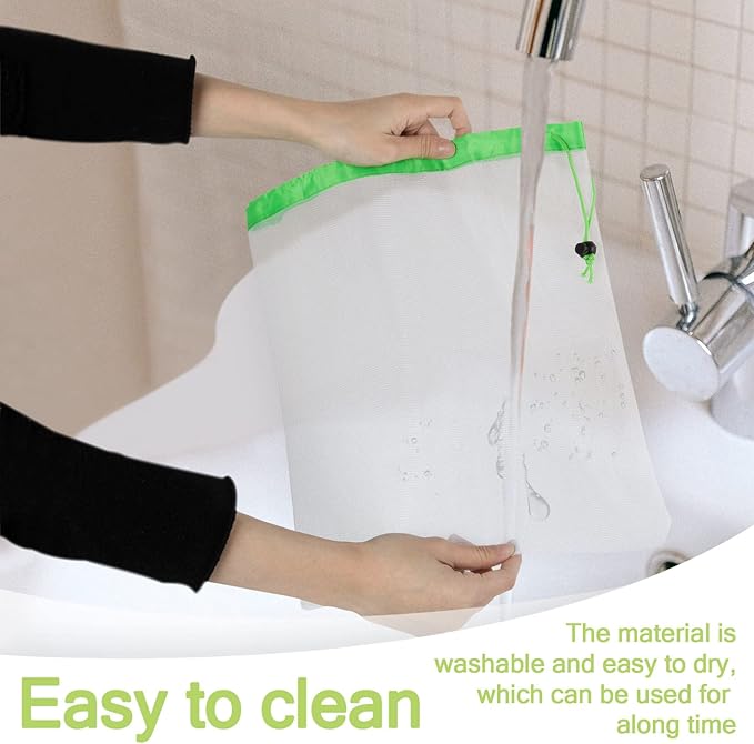 MAQIHAN 6pcs Reusable Produce Bags - Mesh Produce Bags Drawstring Reusable Washable Vegetable Storage Bags Refrigerator Keep Fresh Grocery Food Fruits Veggie Green Net Bag Toy Storage Zero Waste Shop