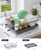 Kitsure Dish Drying Rack for Kitchen Counter, Stainless Steel Sink Organization and Storage Essentials with Cutlery Holder, Home and Appartment Decor, 12.7''W x 16.7''L, Grey