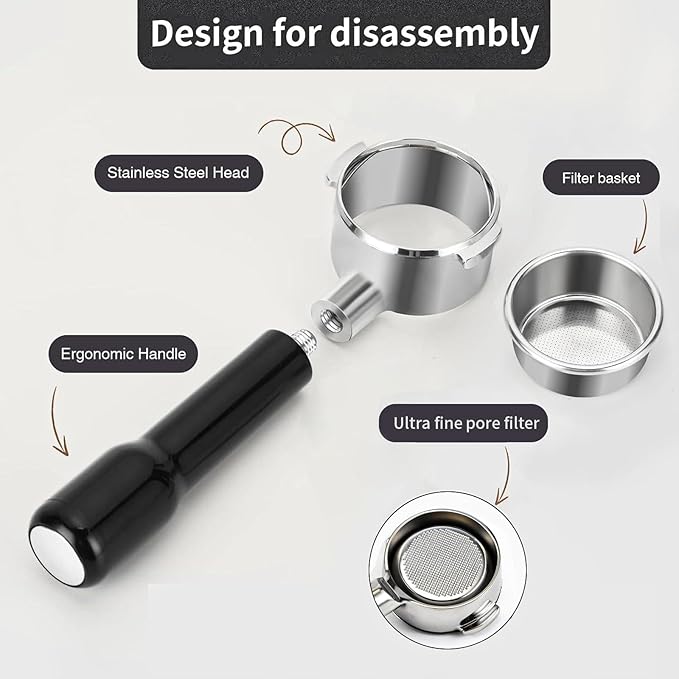 51mm Bottomless Portafilter Compatible for Delonghi ECP3420/ECP3120/EC155/BCO430/EC260, 2 Ears, with Stainless Steel Double Shot Capacity Cup Filter Basket